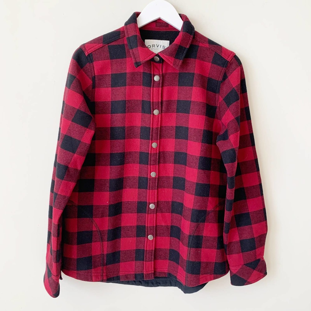 Orvis Jacket Red Buffalo Plaid Coat Trucker Shacket Flannel Soft Warm Winter M